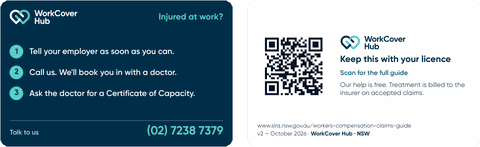 Injured at work wallet card: three steps after a workplace injury
